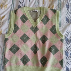 Argyle Sweater Vest Pastel Pinks and Greens